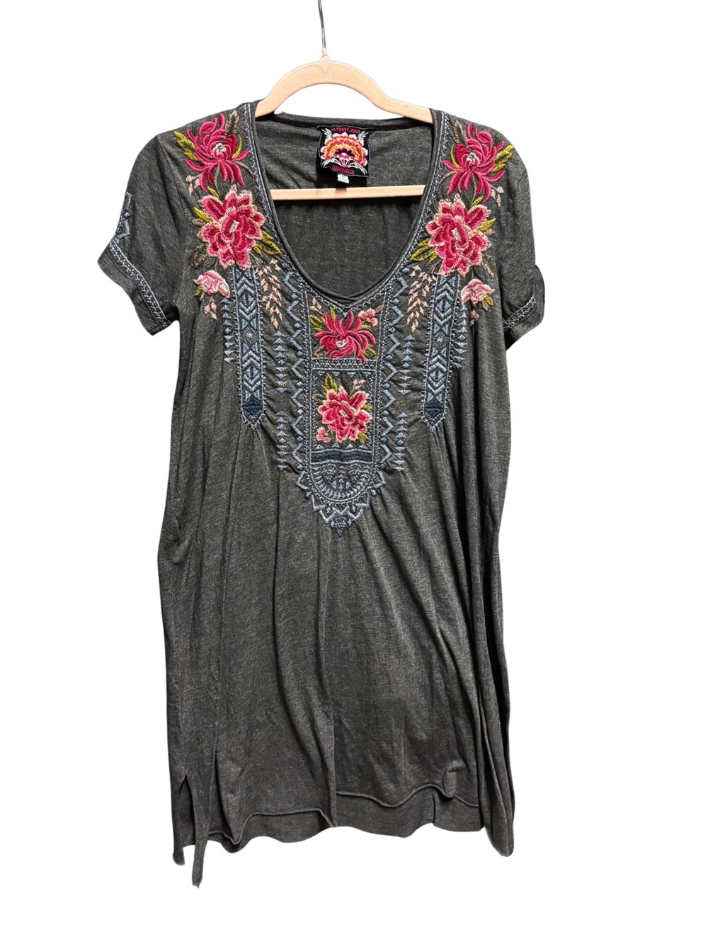 Johnny Was Embroidered Floral V-Neck Dress • Size Extra Small